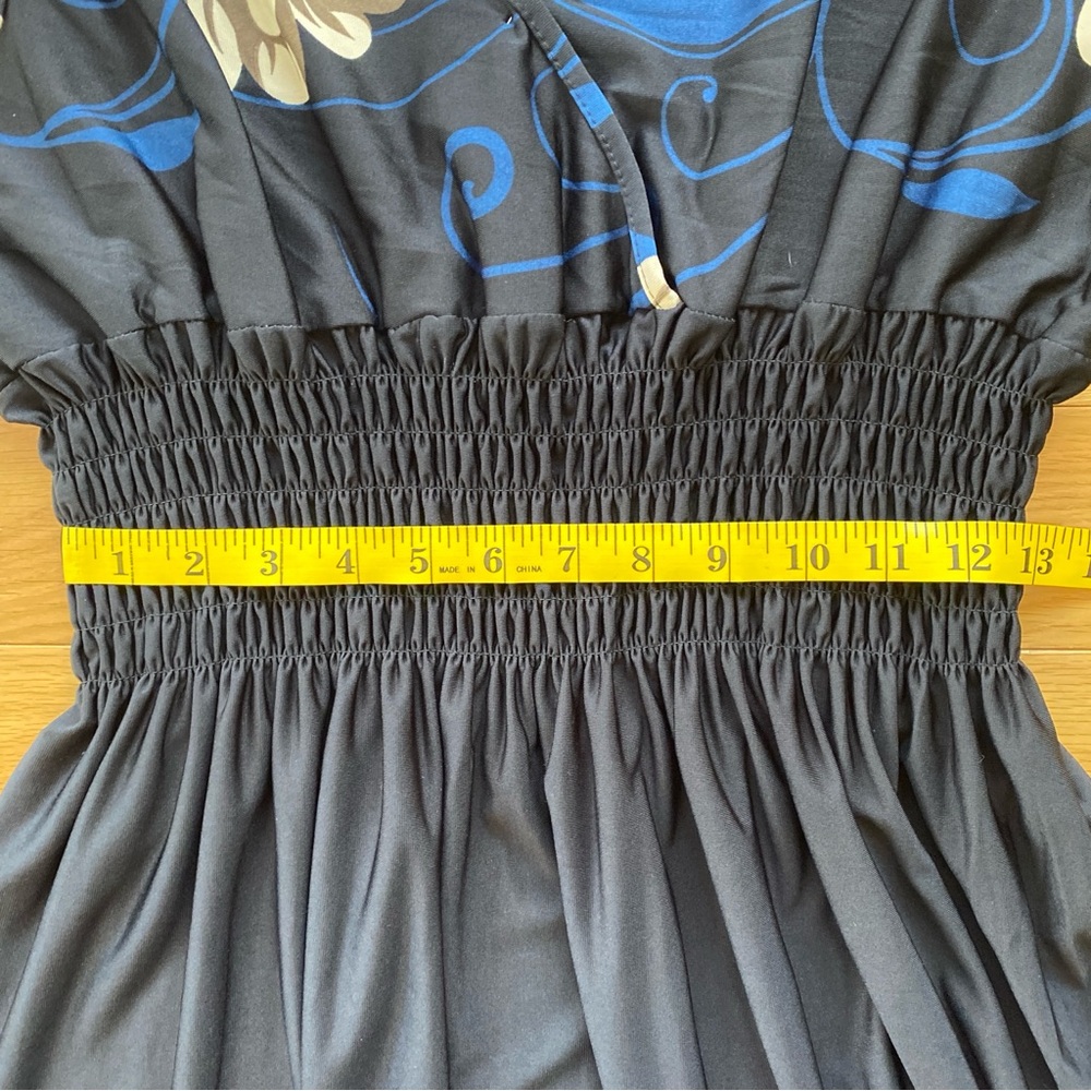 Jon & Anna Contemporary Navy Blue Floral Border Print Smocked Waist Dress 2X - Picture 4 of 7